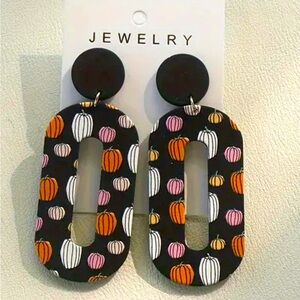 Halloween Pumpkin Pink Orange Jack O Lantern Glitter Acrylic Geometric Earrings